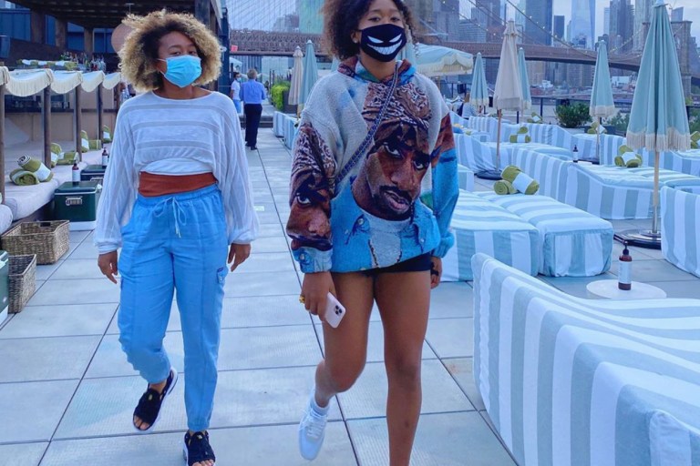 Naomi Osaka Kept It Cozy Following Her Victory in a Noname Tupac Hoodie, Chanel Bag, and Sacai X Nike LD Waffle Sneakers