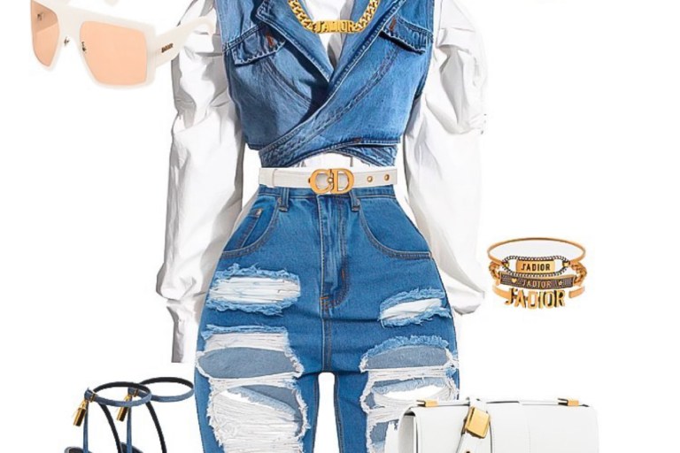 Style Inspiration: Denim on Denim for Fall by @StyledByJovon_ Featuring AshHsa “Shanny” Top, Dior 30 Montaigne Bag and J’Adior Jewelry, and Tom Ford Denim Padlock Sandals!