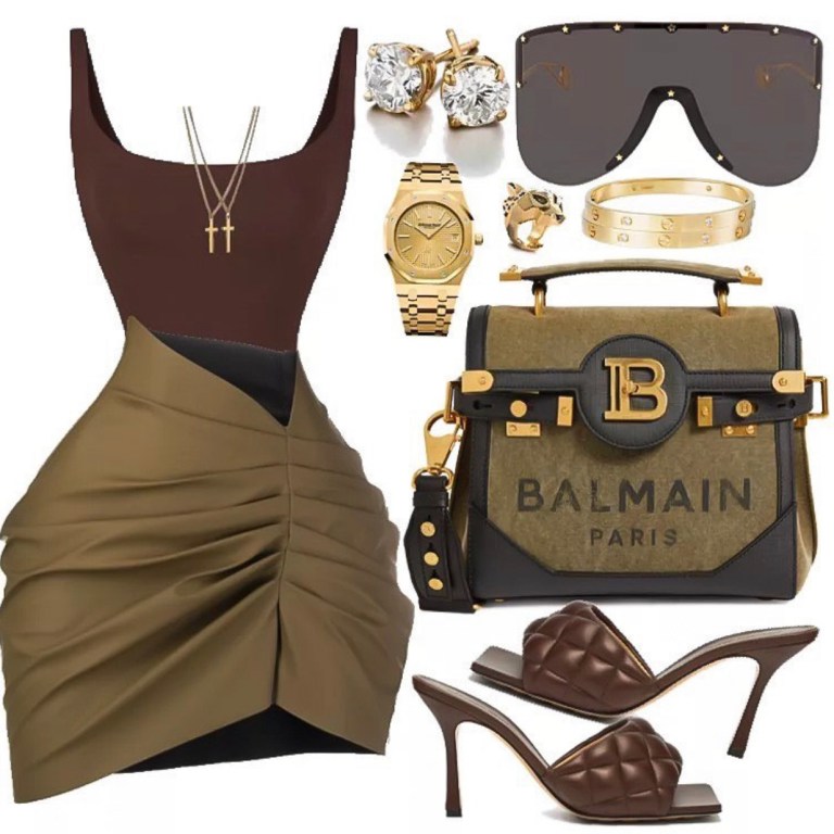 Style Inspiration: What to Wear While Transitioning Into Fall by @StyledByJovon_ Featuring Gucci Sunglasses, Maisie Wilen Skirt, Balmain Bag and Bottega Veneta Sandals