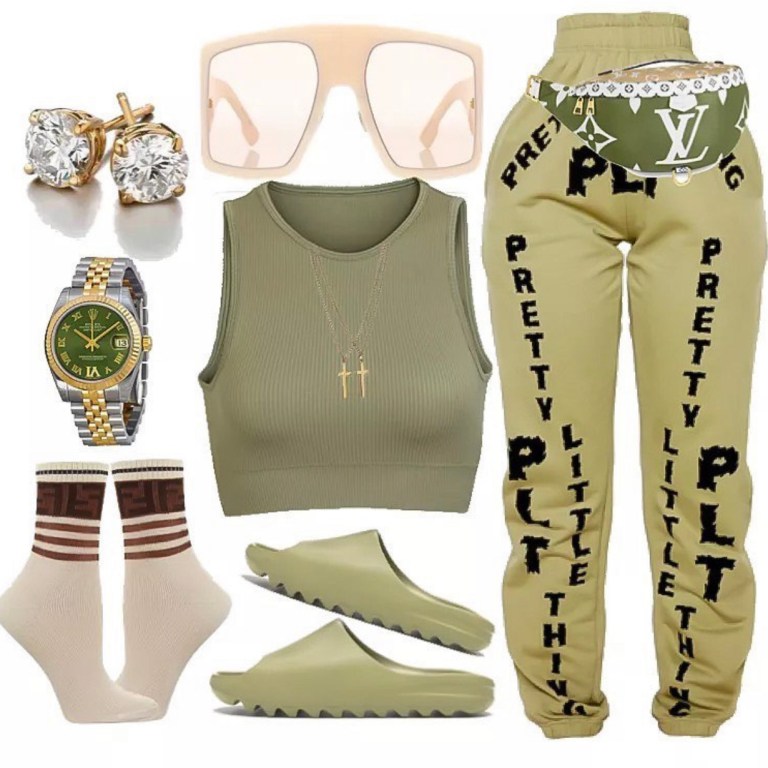 Style Inspiration: What to Wear While Working From Home by @StyledbyJovon_ Featuring Pretty Little Thing Joggers, Louis Vuitton Bumbag, and Yeezy Slides