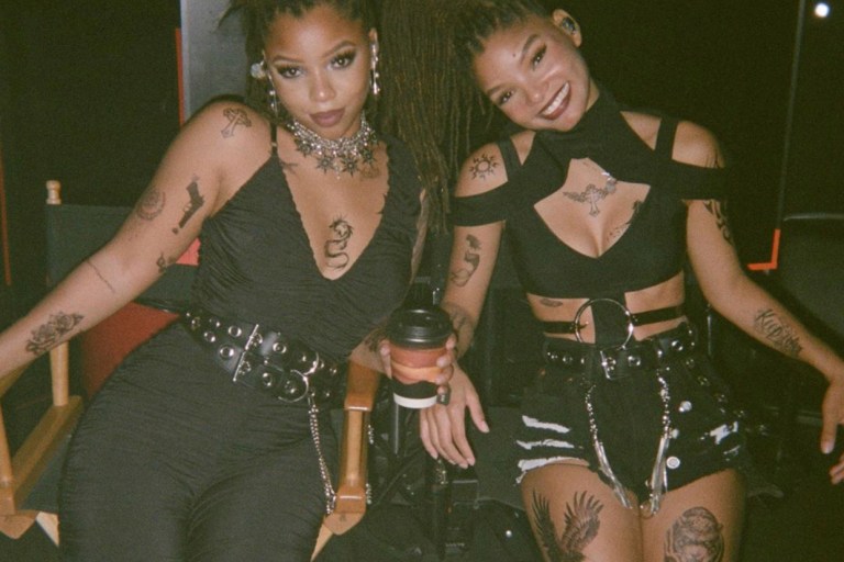 Chloe and Halle Gave Us All the Drama in All Black Looks Featuring Loreto Bodysuit and House of CB “Delilah” Black Mesh Ruched Jumpsuit