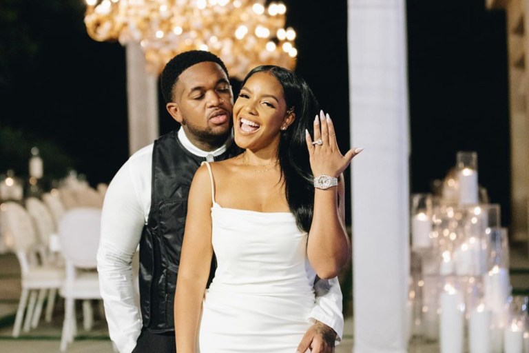 Fashion Bomb Wedding: DJ Mustard and Chanel McFarlene in Ivory House of CB ‘Margaux’ Dress and Mini Fendi Baguette Bag Tie the Knot With Small Wedding Dinner!