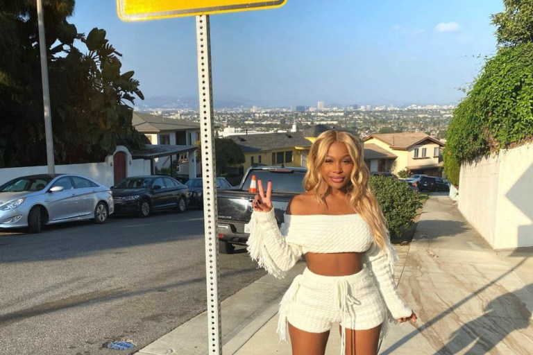 Jayda Cheaves Enjoyed the LA Vibes in White Fringe Knit Fashion Nova Set!