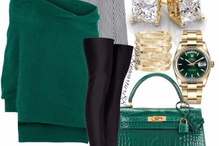 Style Inspiration: Thanksgiving Living Room Fit by @KingCartier88 Featuring Roland Mouret ‘Jennings’ Angora-Blend Sweater, Balenciaga Striped Logo Button-Up Shirt, Rhude x Thierry Lasry Rhodeo Sunglasses, Hermés Kelly 25 Green Crocodile Bag, and Cartier Diamond Love Bracelets!