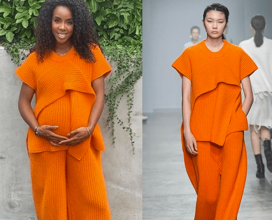 Kelly Rowland Wears Orange Knit Ribbed Set by Christian Wijnants to Virtual Baby Shower