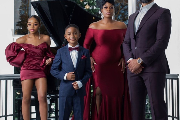 Fantasia’s  Holiday Photoshoot Red Gown by BeautyLifeFun x Shea Moisture Next Bomb Designer Finalist Albert Montris