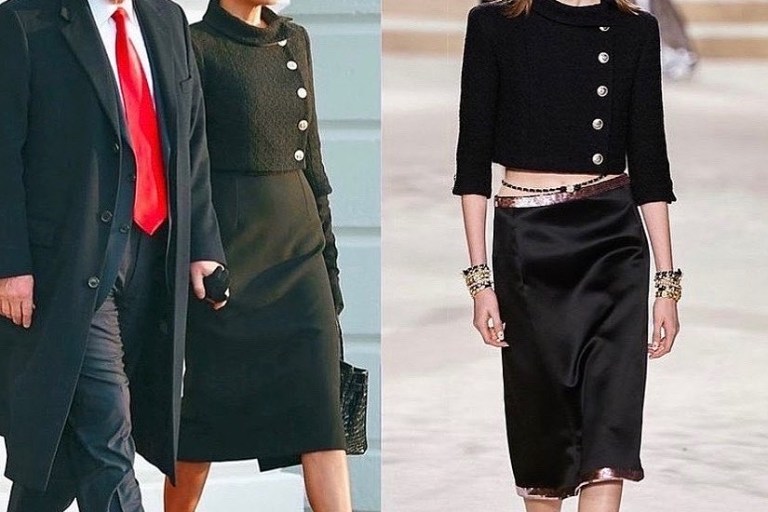 Melania Trump Wears Chanel Pre-Fall 2020 Runway, an Hermes Crocodile Bag, and Christian Louboutin Pumps to Exit the White House with Donald Trump