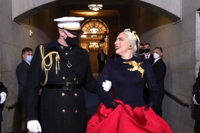 2021 Inauguration Celebrity Style: Jennifer Lopez in White Chanel Fall 2020 Look, Lady Gaga in Custom Navy and Red Dove Brooch-Embellished Schiaparelli Haute Couture, Demi Lovato in Grey Stella McCartney Fall 2020 Suit, + More!