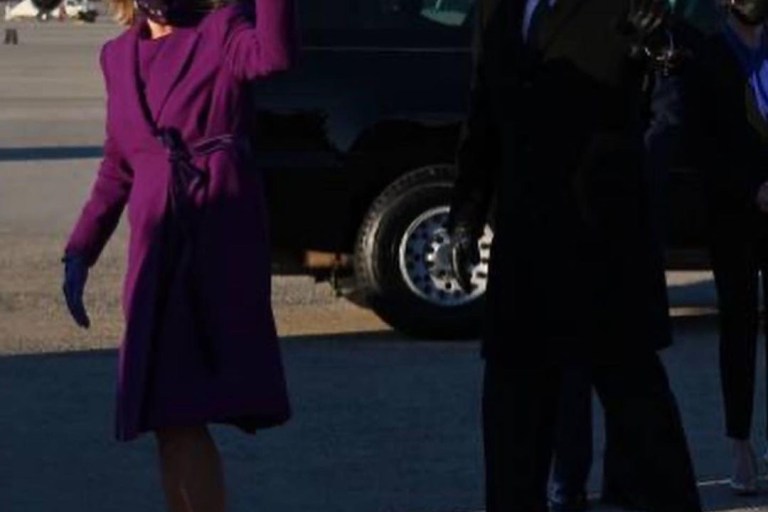 Dr. Jill Biden Wears a Purple Jonathan Cohen Look with a Tyler Ellis Clutch During Pre Inauguration Ceremony