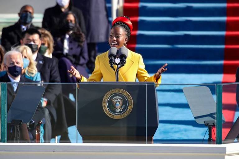 Poet Amanda Gorman Wears Prada Yellow Coat at Inauguration 2021