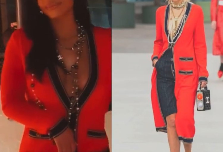 Lori Harvey Looked Darling Wearing A Red Chanel Cardigan Sweater