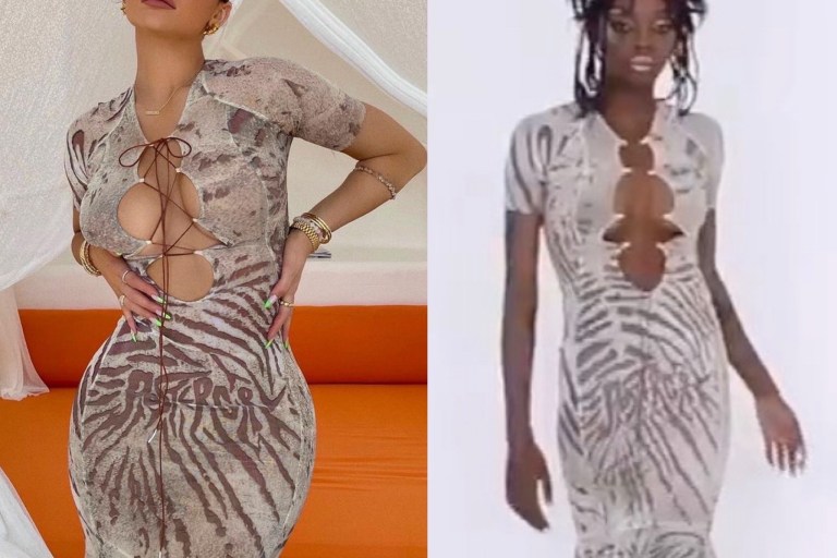 Most Requested: Kylie Jenner’s Instagram Poster Girl Official Lace Up Zebra Print Ruffle Hem Dress