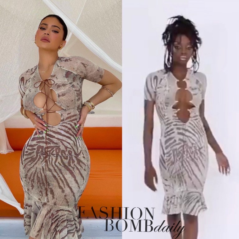 Most Requested: Kylie Jenner’s Instagram Poster Girl Official Lace Up Zebra Print Ruffle Hem Dress