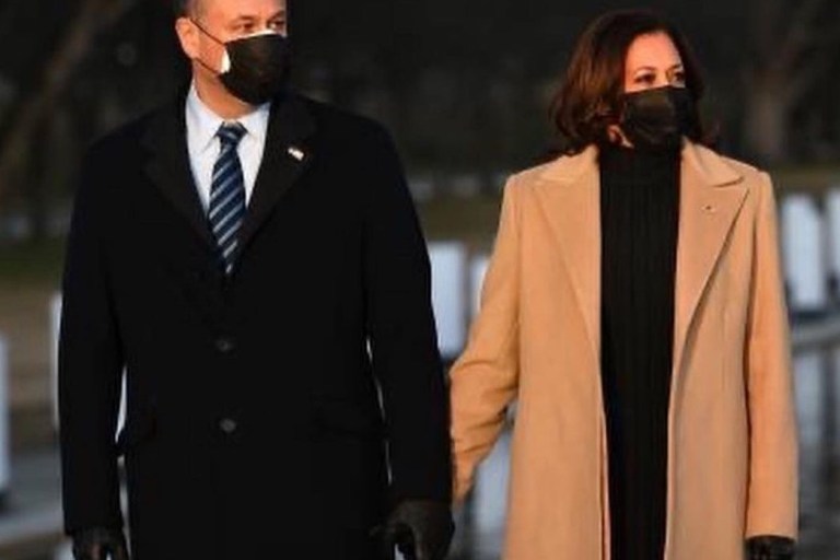 Vice President Elect Kamala Harris Wears Haitian American Designer Pyer Moss Camel Coat to COVID Memorial on Inauguration Eve