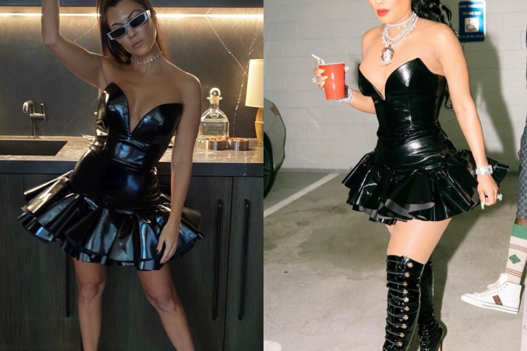 Who Wore It Better: Kourtney Kardashian and Keyshia Ka’oir Spied in Giuseppe Di Morabito’s Black Vinyl Strapless Flared Mini Dress