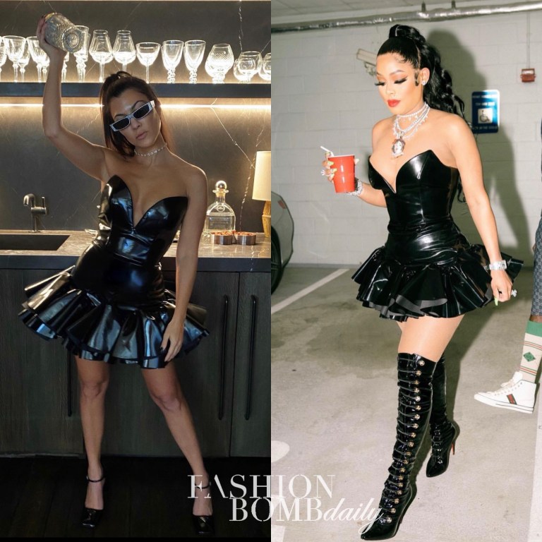 Who Wore It Better: Kourtney Kardashian and Keyshia Ka’oir Spied in Giuseppe Di Morabito’s Black Vinyl Strapless Flared Mini Dress