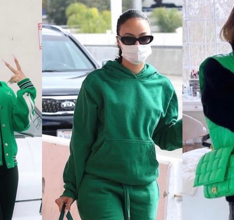 Celebs Cannot Get Enough of the Air Jordan 1 “Lucky Green” Sneakers: As Spied on Draya Michele in Green Talentless Sweatsuit, Hailey Bieber in Bottega Veneta Accessories, and Saweetie in Amiri ‘Bones’ Varsity Jacket and Dolce and Gabbana Bag