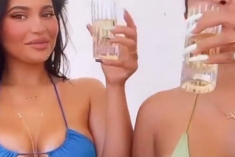 Kylie Jenner Spotted Poolside With Yris Palmer in Blue Sommer Swim ‘Xena’ Bikini and Lili Clapse ‘Anais’ Gold Body Chain