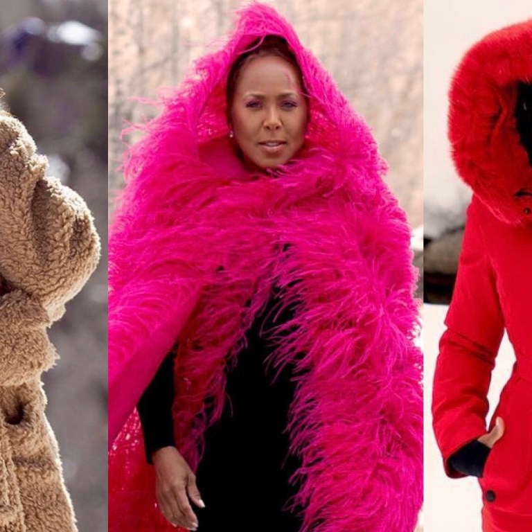 Marjorie Harvey Brought Fashion to the Slopes in Red Moncler Hooded Fur Jacket, Beige Louis Vuitton Shearling 3D Flamingo and Snake Belted Coat, and Pink Oscar De La Renta FW20 Feather Coat