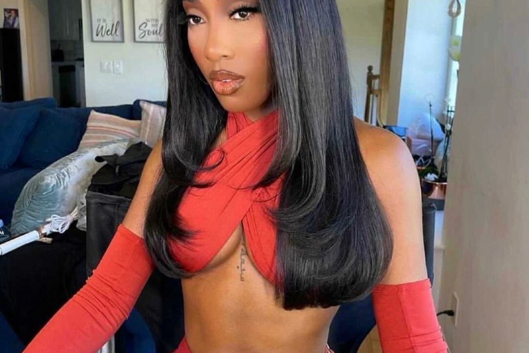 Sevyn Streeter Wows in Red Sweet Talk Swim Halter Wrap Crop Top and Mesh Leggings for New Music Video