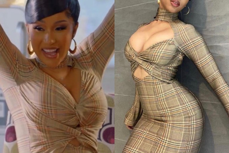 Who Wore It Better: Cardi B and Chloe Bailey Both Spotted in $2,490 Burberry Checked Cutout Stretch Jersey Dress
