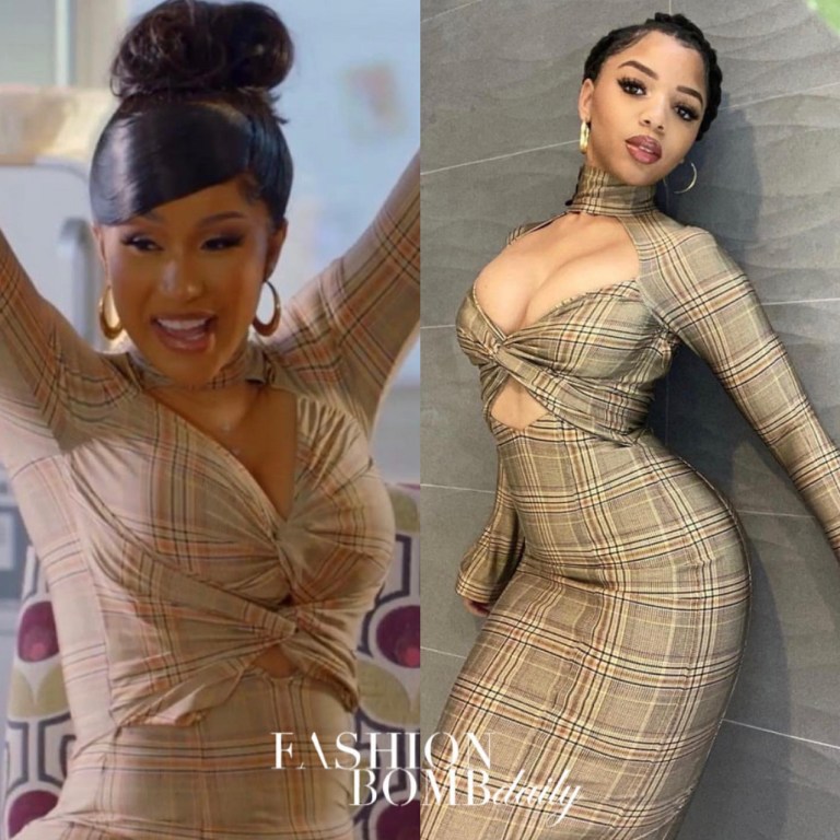 Who Wore It Better: Cardi B and Chloe Bailey Both Spotted in $2,490 Burberry Checked Cutout Stretch Jersey Dress