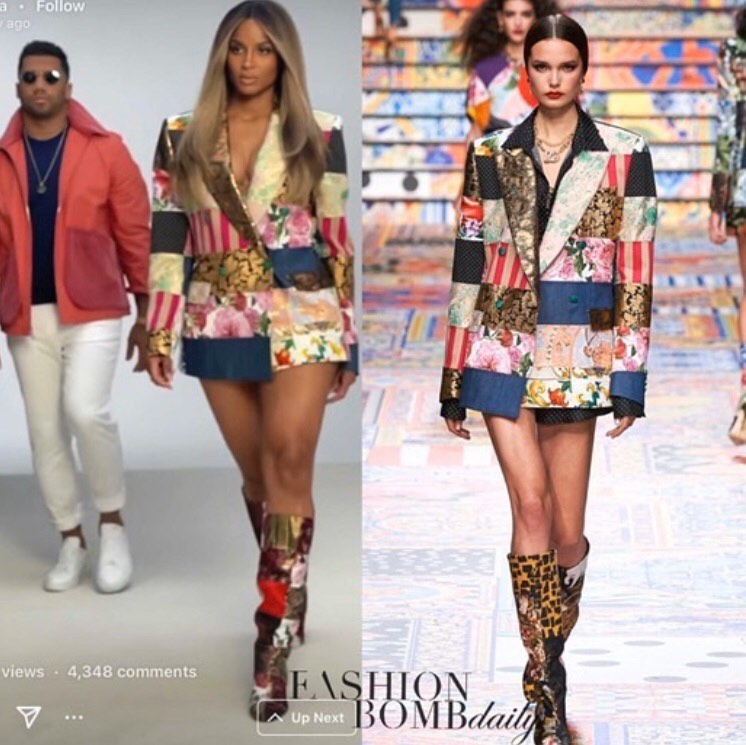 You Ask, We Answer! Ciara Worked The Lens with Her Husband Russell Wilson Wearing A Dolce And Gabbana SS21 Blazer Dress and Matching Boots