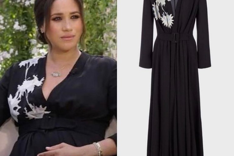 Meghan Markle Appeared on Oprah with Prince Harry Wearing a $4,700 Armani Black Belted Dress