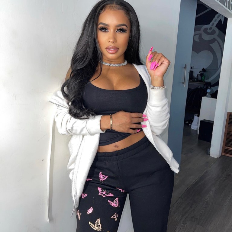 DreamDoll Keeps It Cozy and Cute in Fashion Nova Black Butterfly Print Sweatpants