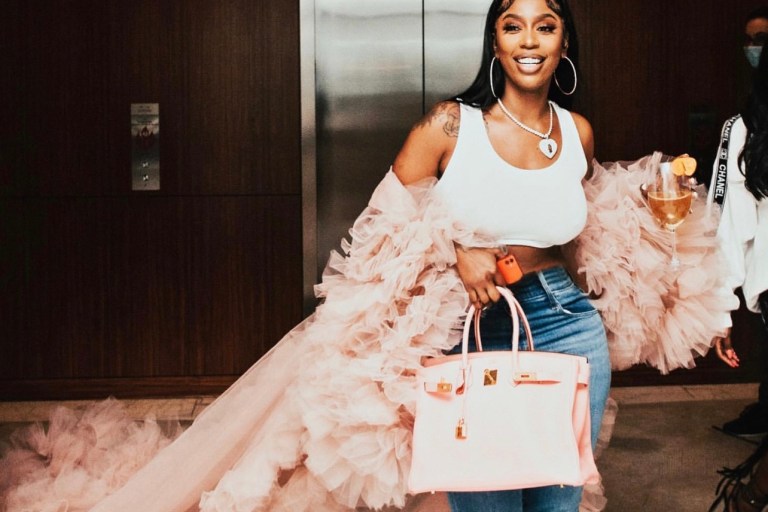 Kash Doll Shows Us Why Oyemwen Pieces Are Perfect for Special Occasions, Celebrates Her Birthday Rocking Blush Rose Pink Tulle Robe With Train From BeautyLifeFun Shop