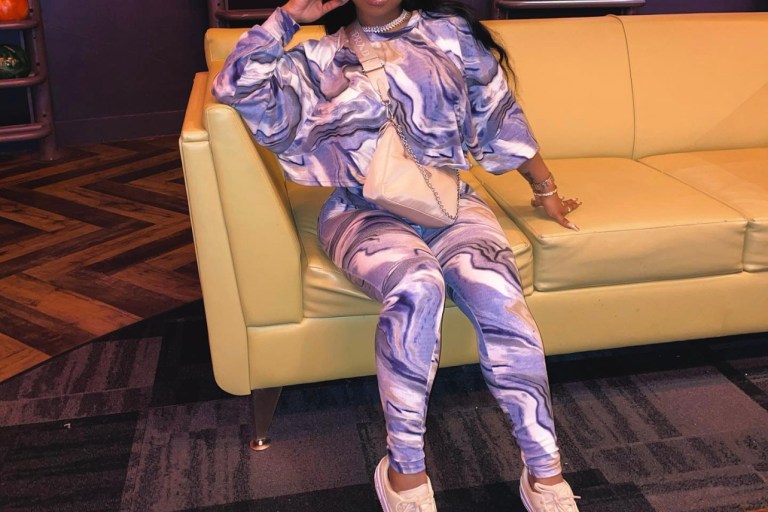 Reginae Carter Wears Fashion Nova Blue Marble Print Crop Top and Legging Set