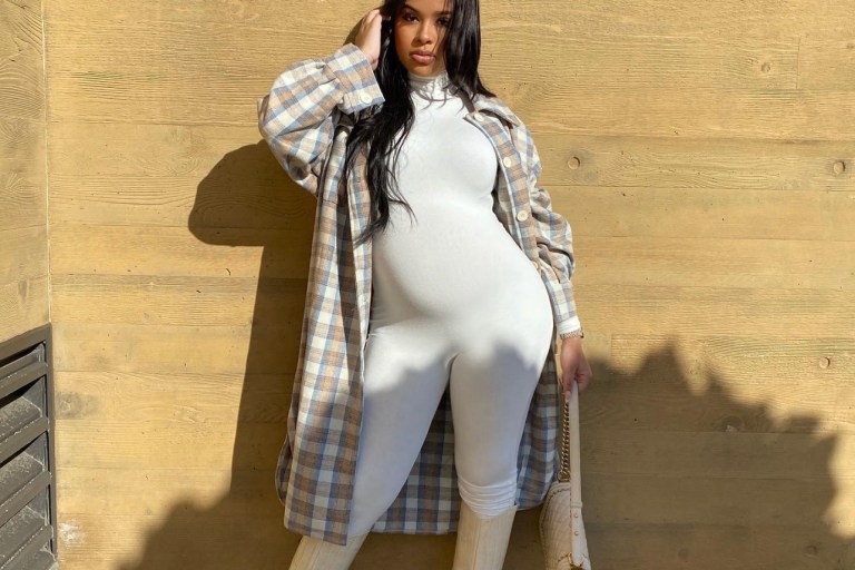Taina Williams Shows Off Her Growing Bump in Fashion Nova Plaid Shacket