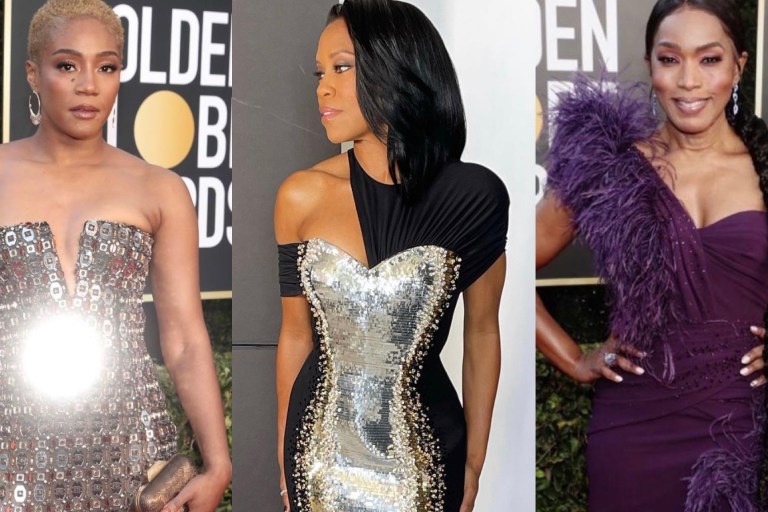 Top 10 Best Dressed at the 2021 Golden Globe Awards: Regina King in Custom Sequin Louis Vuitton, Tiffany Haddish in Custom Metallic Alberta Ferretti, Angela Bassett in Purple Dolce and Gabbana + More