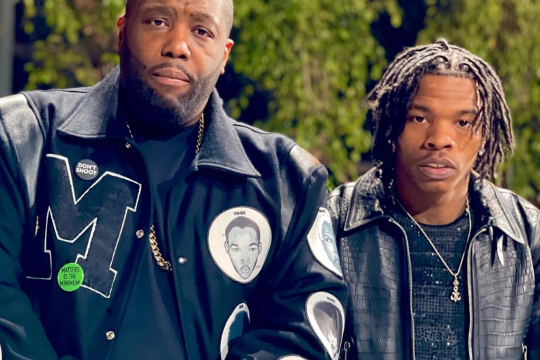 You Ask, We Answer! Killer Mike Performed with Lil Baby at the 2021 Grammys in Cool Creative’s Black Leather and Wool Letterman Varsity Jacket with Patches of Figures like Dr. Martin Luther King Jr. and Malcolm X