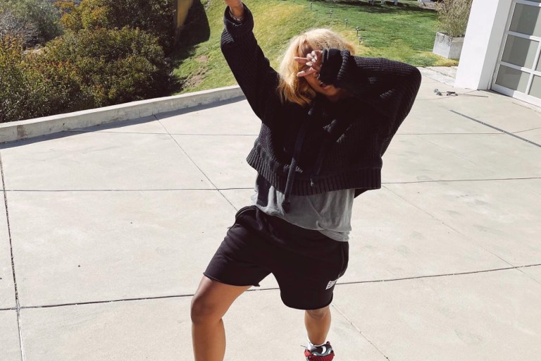 You Ask, We Answer! Shateria Moragne-El Struck a Pose in Black and Grey Lounge Wear Paired With Lanvin Blue and Grey Leather Sneakers