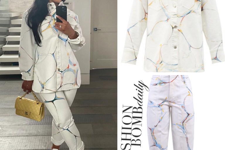 You Ask, We Answer! Joie Chavis Celebrates Easter in Stella McCartney White Printed Jacket and Pants Set and Hermes Boomerang Sneakers