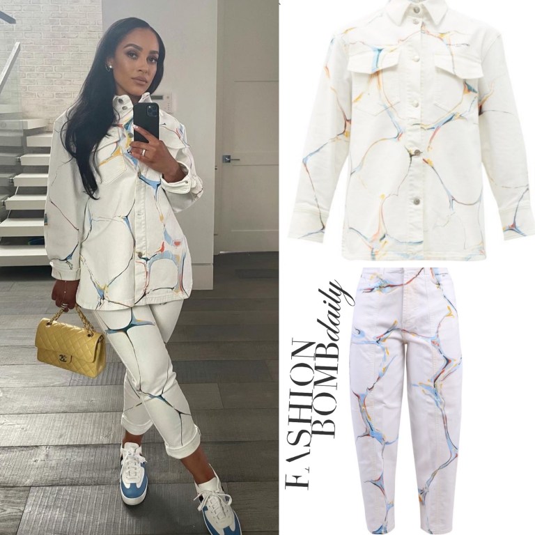 You Ask, We Answer! Joie Chavis Celebrates Easter in Stella McCartney White Printed Jacket and Pants Set and Hermes Boomerang Sneakers