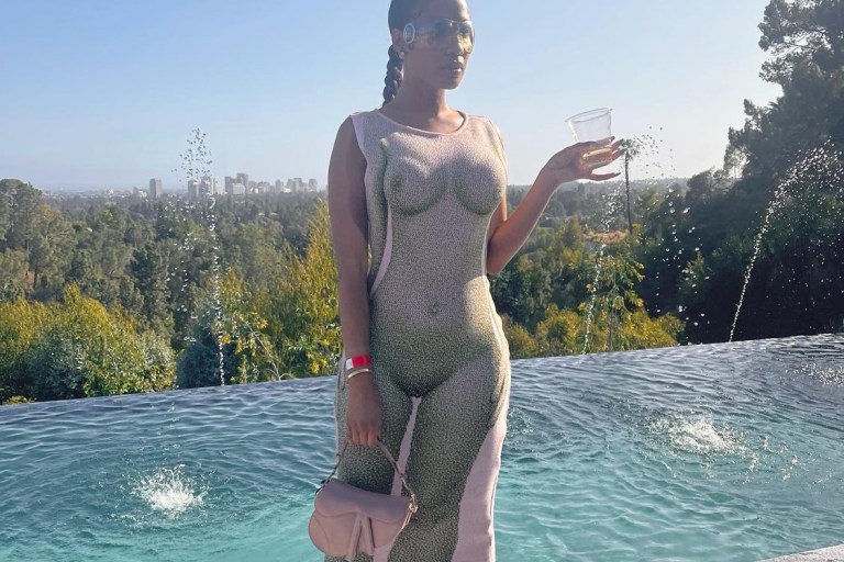 Most Requested: Princess Tyrina Lee’s Pink and Green Naked Body Ribbed Knit Dress