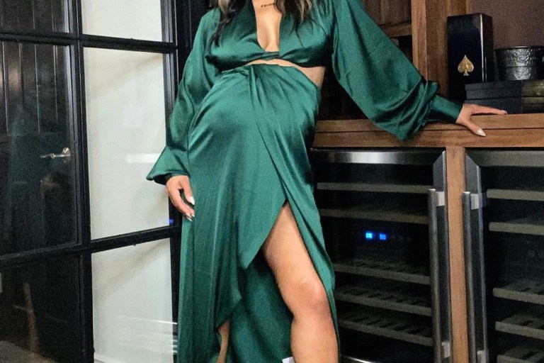 Christina Milian Is Date Night-Ready in Satin Green Skirt Set From Fashion Nova