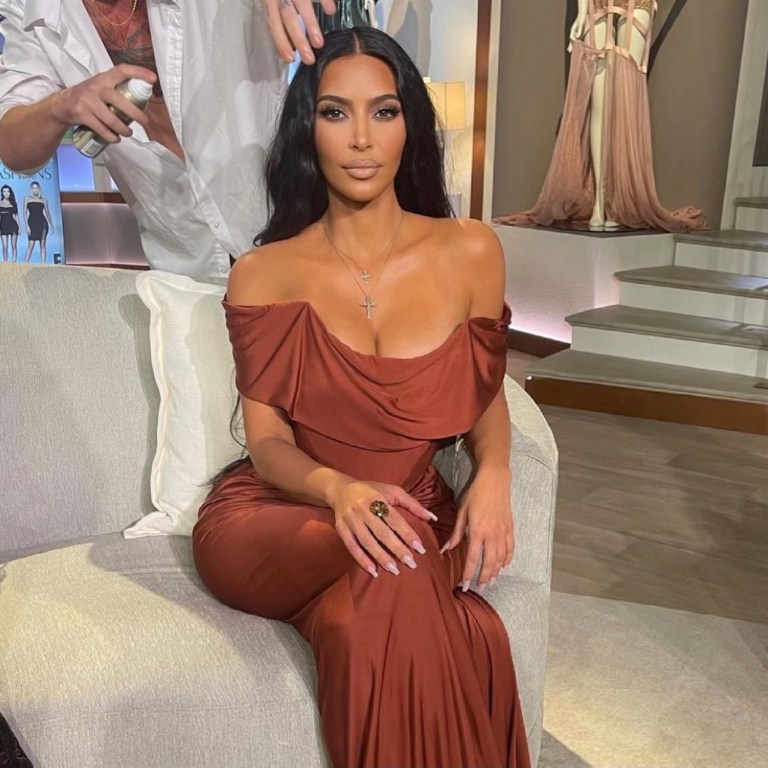 Kim Kardashian Preps for ‘Keeping Up With the Kardashians’ Reunion in Vivienne Westwood Copper Corset Off-the-Shoulder Dress and Manolo Blahnik Sandals