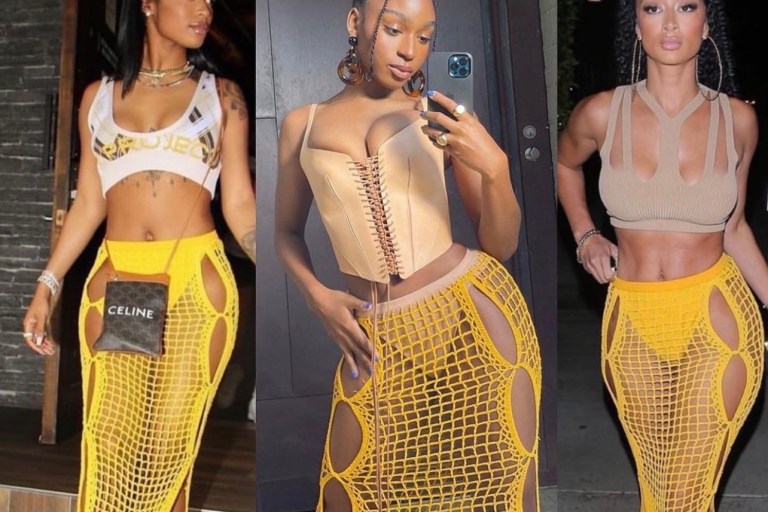 Celebs Love: Dess Dior, Normani, and Draya Michele Spotted in Dion Lee’s Yellow Sheer Crochet Maxi Skirt