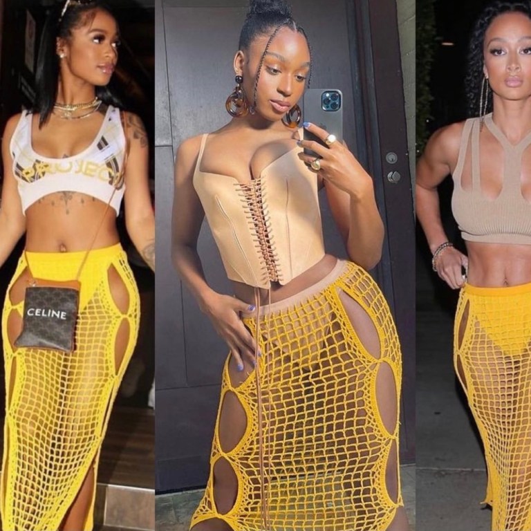 Celebs Love: Dess Dior, Normani, and Draya Michele Spotted in Dion Lee’s Yellow Sheer Crochet Maxi Skirt