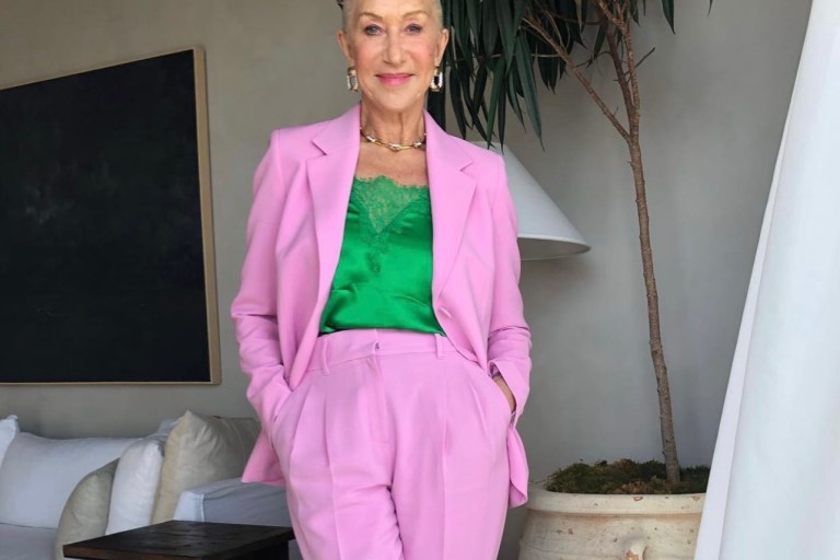 Helen Mirren Stuns in Lafayette 148 New York Pink Suit and Cami NYC Green Lace Trim Camisole for ‘Fast & Furious 9’ Press Day