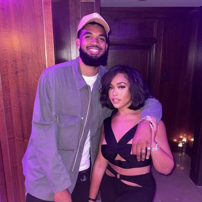 Jordyn Woods Steps Out for Date Night at Spotify’s House of Are and Be Event With Boyfriend Karl-Anthony Towns Wearing I AM GIA Black Look