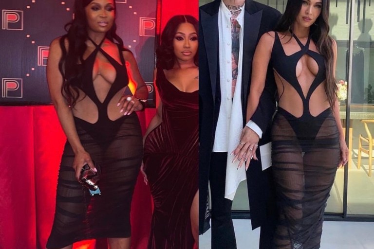 Who Wore It Better: Marlo Hampton and Megan Fox Spotted in Mugler Spring 2021 RTW Black Sheer Cutout Midi Dress