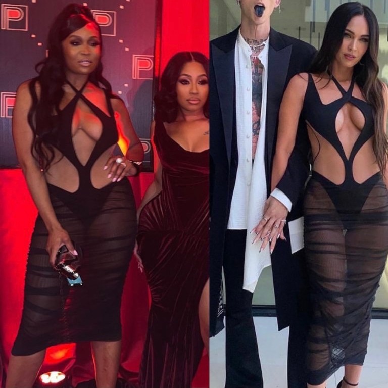 Who Wore It Better: Marlo Hampton and Megan Fox Spotted in Mugler Spring 2021 RTW Black Sheer Cutout Midi Dress