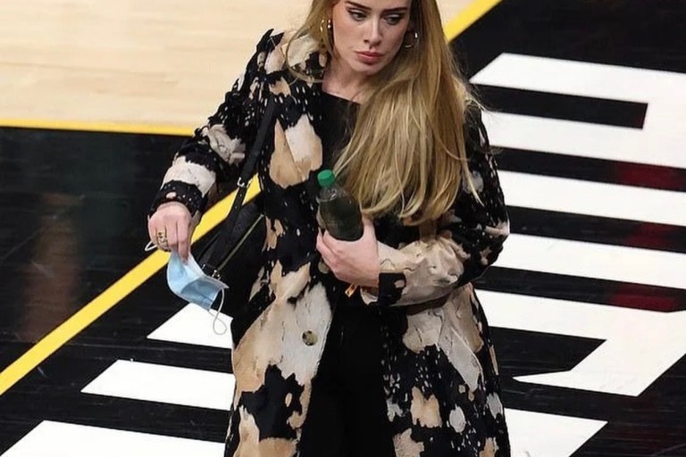Adele Appears at NBA Finals in Phoenix Wearing Vivienne Westwood Cow Print Coat