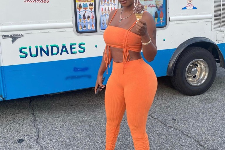 Bernice Burgos Grabs Ice Cream in an Orange Legging Set by Fashion Nova