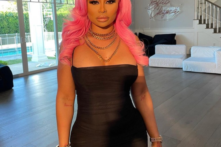 Blac Chyna Wow’s in Fashion Nova Black Ruched Mesh Maxi Dress