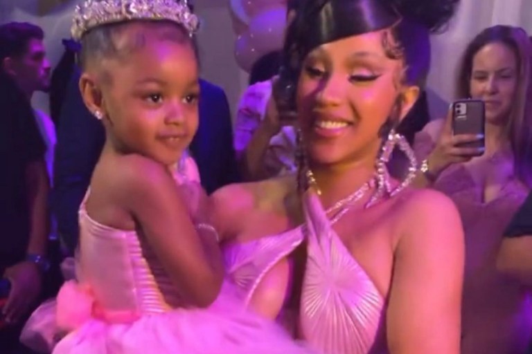 Cardi B and Kulture Don Custom Pink Tulle Dresses by Rey Ortiz for Kulture’s Princess-Themed Birthday Party
